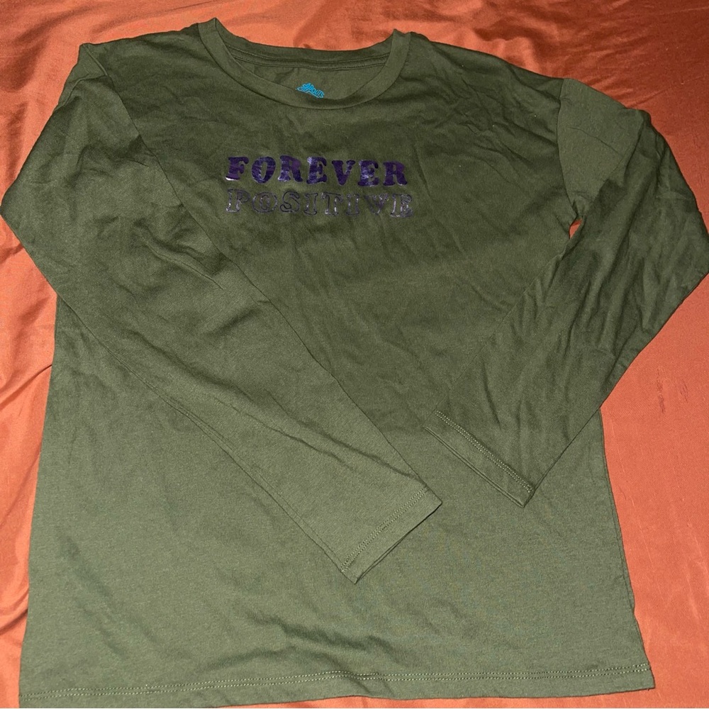 Olive Green Long Sleeve Tee with Graphic Print
